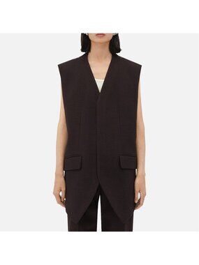 NWT BOTTEGA VENETA Brown Black Cotton Wool Layered Long Jacket Vest Gilet 34
